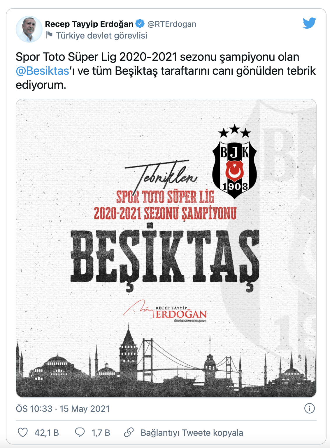Siyasilerden ve ünlü isimlerden şampiyon Beşiktaş'a tebrik - Sayfa 1