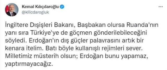 1-zAl2 Kılıçdaroğlu, İngiltere'nin Türkiye'ye göçmen gönderme planıyla ilgili Erdoğan'a yüklendi