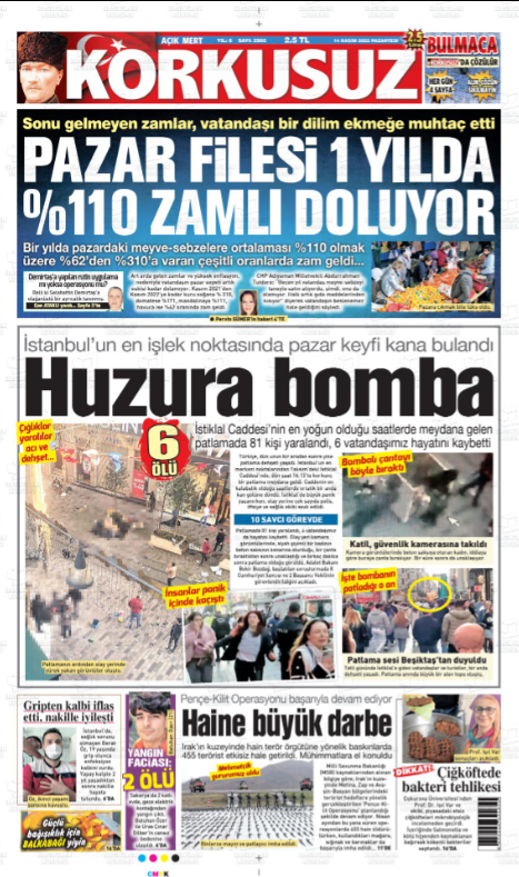 İstiklal Caddesi'ndeki patlamayı gazeteler nasıl gördü? - Sayfa 1