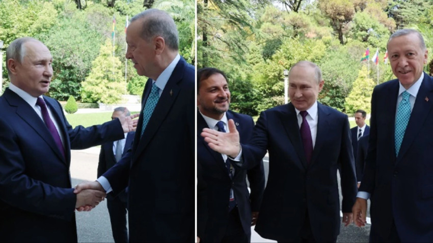 Erdoğan ile kendisini karşılayan Putin arasında güldüren diyalog: 