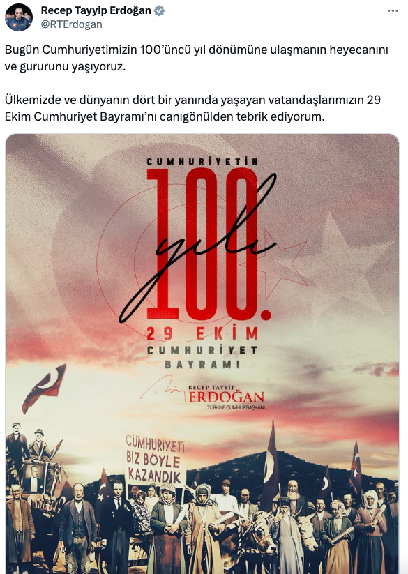 Cumhurbaşkanı Erdoğan'dan 100. yıl mesajı! 'Heyecanını ve gururunu yaşıyoruz…'